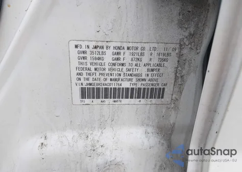 2010 Honda Fit from USA, damaged, VIN JHMGE8H24AC011764